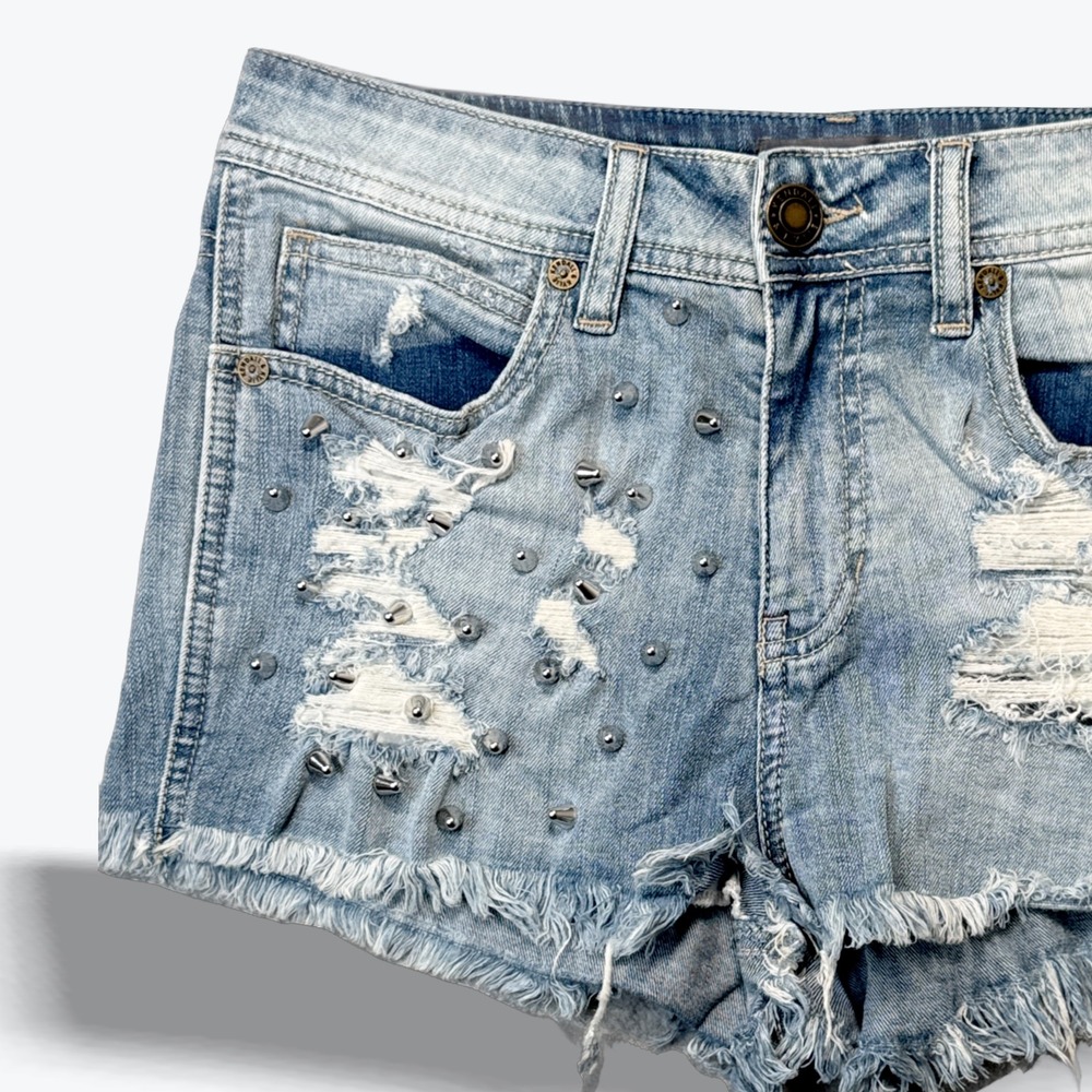 Kendall & Kylie Womens Studded Distressed Denim Shorts‎ Light Wash Blue Size 7